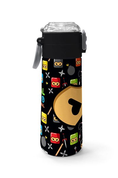 Coral High Kids Black Ninja Patterned Steel Thermos with Straw and Direct Drinking 500 ml 31919