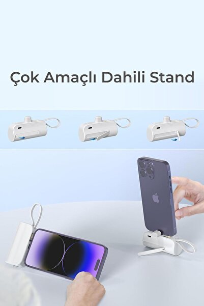woyax Iphone Soketli Mini Beyaz Powerbank 5000mah Type-c Kablolu Taşınabilir Batarya Lightning Beyaz Renk