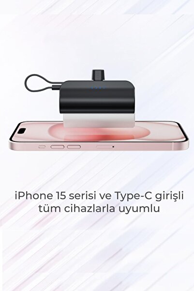 woyax By Deji Type-c Soketli Mini Siyah Powerbank 5000mah 2 Type-c Port Dahili Kablolu Taşınabilir Batarya