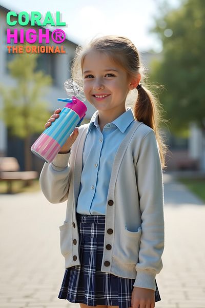 Coral High Kids Colorful Striped Patterned Straw and Direct Drinking Steel Thermos 500 ml 31987