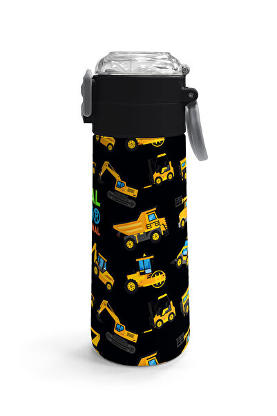 Coral High Kids Black Yellow Construction Machine Patterned Steel Thermos with Straw and Direct Drinking 500 ml 31920