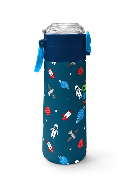 Coral High Kids Indigo Red Space Patterned Steel Thermos with Straw and Direct Drinking 500 ml 31908