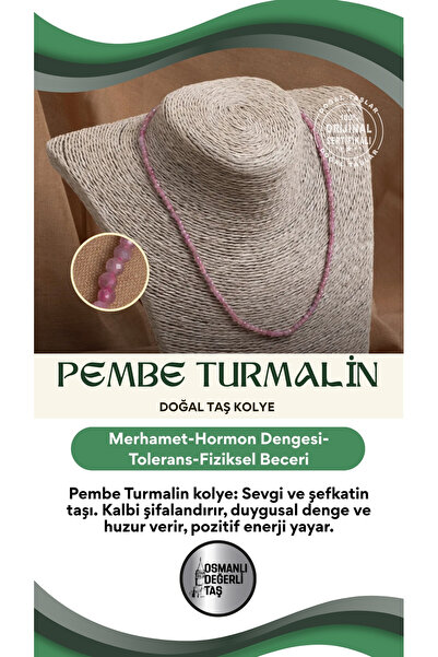 OSMANLI DEĞERLİ TAŞ Sertifikalı Pembe Turmalin Doğal Taş Kolye