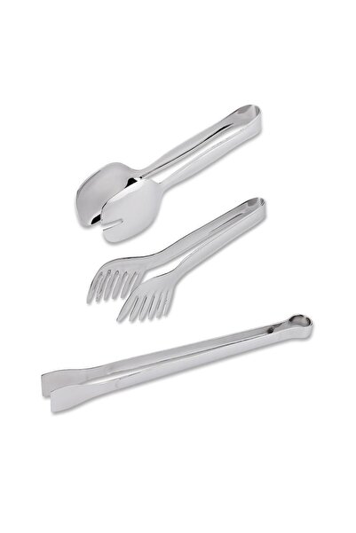 Hisar Lale 3 Piece Steel Serving Tongs Set