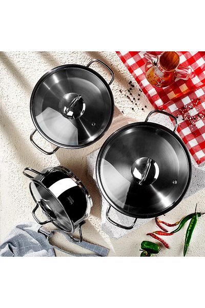 Hisar 6-Piece Steel Pot Set with Optima Bergama Induction Base