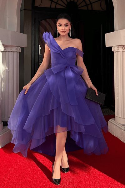 giyimmasalı Organza Fabric Layered Evening Dress - Purple