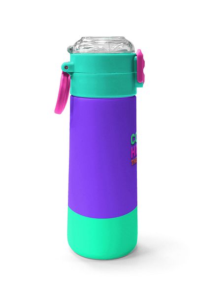 Coral High Kids Purple Color Detailed Patterned Straw and Direct Drinking Steel Thermos 500 ml 31941