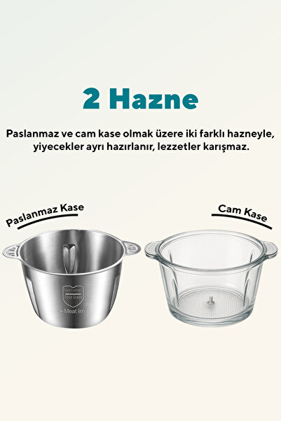 KUMTEL 2in1 Çok Amaçlı Cam Ve Çelik Hazneli Doğrayıcı Hch-21