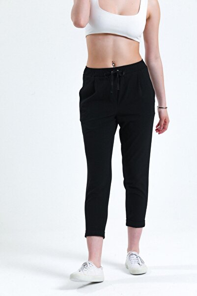 LA PANTE Kadın Pantolon Dar Pantolon Beli Lastikli Cepli Kısa Paça Pantolon Şık