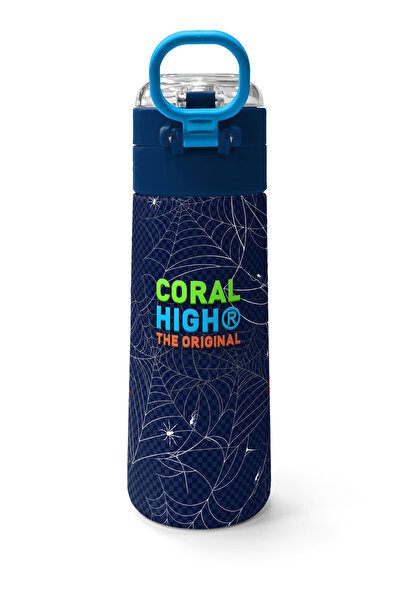 Coral High Kids Navy Blue Red Spider Patterned Steel Thermos with Straw and Direct Drinking 500 ml 31931