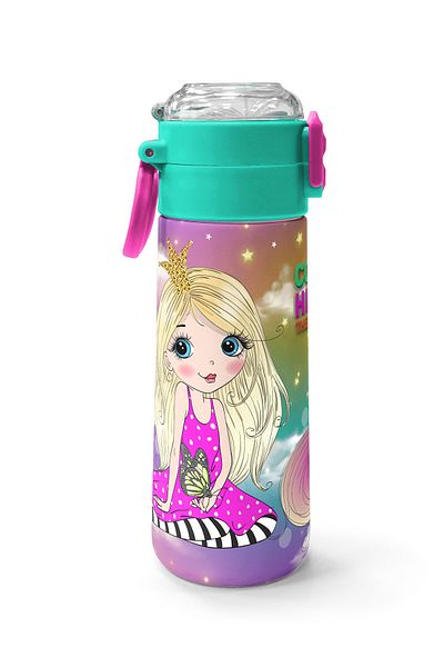 Coral High Kids Pink Water Green Unicorn Patterned Steel Thermos with Straw and Direct Drinking 500 ml 31940