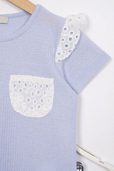 zepkids Set pantaloni scurți pentru fetiță - Detaliu de buzunar cu garnitură, Culoare Baby Blue