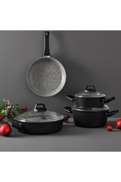 Hisar Etna 7 Parça Multi Granit Tencere Seti Siyah