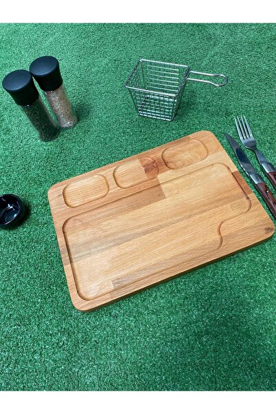 İES Tasarım Natural Wooden Hornbeam Tree Serving Plate - Multi-Compartment Presentation Plate