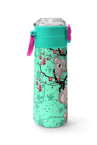 Coral High Kids Water Green Koala Patterned Steel Thermos with Straw and Direct Drinking 500 ml 31927