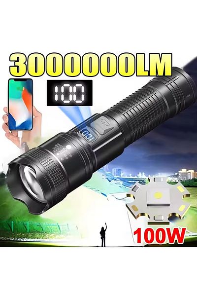 Choice P50 High Strong Power Led Flashlights 300000lm Tactical Torch With Display Light Usb Charging Campin