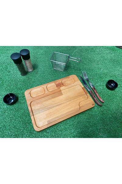 İES Tasarım Natural Wooden Hornbeam Tree Serving Plate - Multi-Compartment Presentation Plate