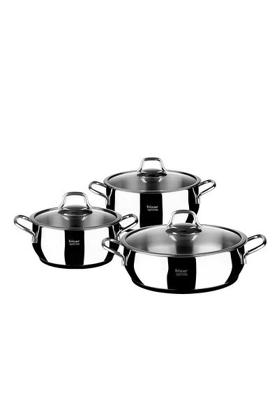 Hisar 6-Piece Steel Pot Set with Optima Bergama Induction Base