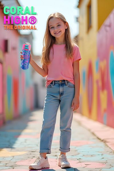 Coral High Kids Light Pink Lavender Heart Patterned Steel Thermos with Straw and Direct Drinking 500 ml 31977