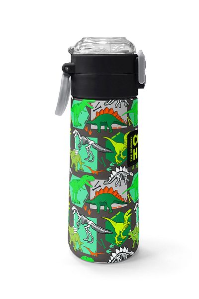 Coral High Kids Gray Green Dinosaur Patterned Straw and Direct Drinking Steel Thermos 500 ml 31976