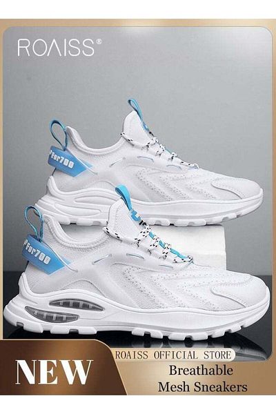 ROAISS New Men Lace up Front Letter Running Shoes Sneakers Sport Outdoor Non-slip Shoes INS Trendy Casual L