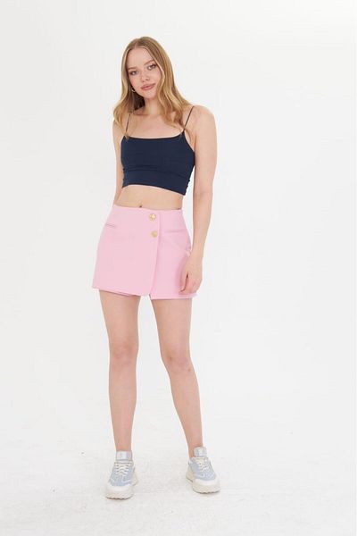LA PANTE Pink Mini Shorts Skirt with Normal Waist Back Shorts Look