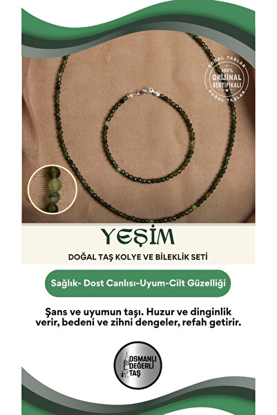 OSMANLI DEĞERLİ TAŞ Sertifikalı Yeşim Doğal Taş Kolye ve Bileklik Seti