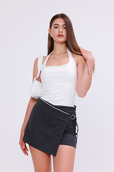 LA PANTE Anthracite Shorts Skirt with Belted Buckle