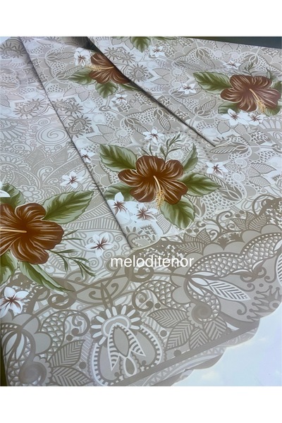 TNR مفرش طاولة دائري من القماش المشمع من مادة PVC غير قابل للانزلاق بنمط الورد الياباني مبطن بألياف سميكة