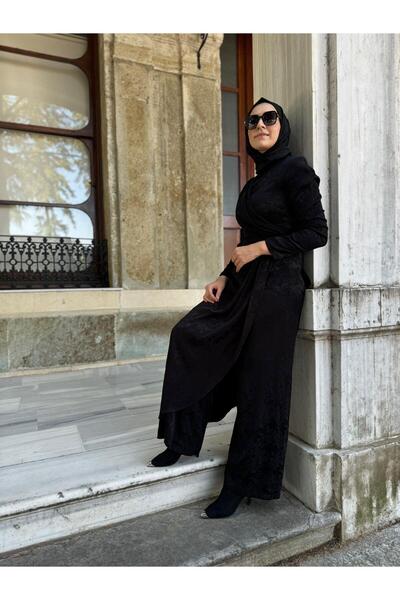 Almarwah Black Μαύρη γυναικεία ολόσωμη φόρμα - με λεπτομέρεια με κορδόνι στο μπροστινό μέρος