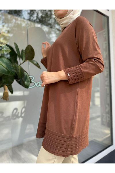 Invee Skirt Hem Rubber Stripe Knitwear Women's Tunic Cinnamon
