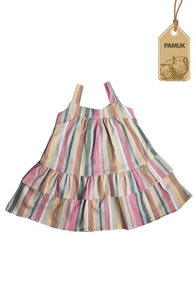 difa kids Girls' Striped Patterned Ruffle Strap Summer Casual Cotton Dress
