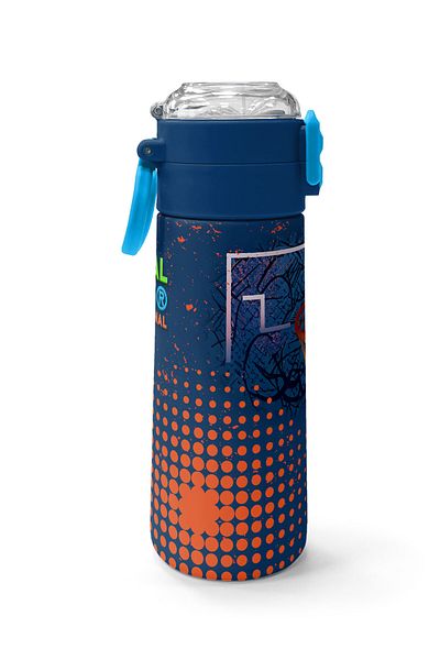Coral High Kids Orange Navy Blue Basketball Patterned Straw and Direct Drinking Steel Thermos 500 ml 31967