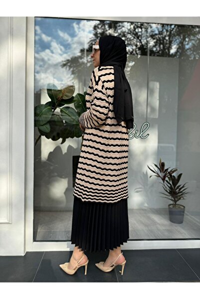 Invee Su Dalgası Desen Triko Tunik Siyah