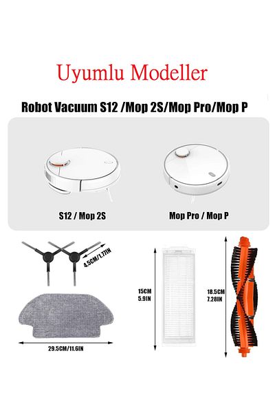 ibrush Xiaomi Mi Robot Vacuum Mop P-Mop Pro Styj02Ym Robot Vacuum Cleaner Compatible 2-Piece Main Brush