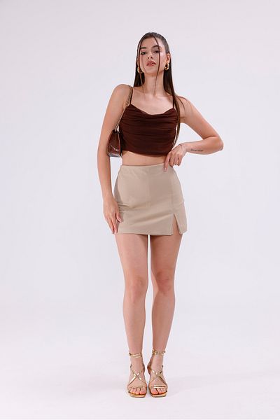 LA PANTE Beige Short Skirt with Front Slit