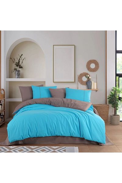 Hobby Double Hobby Di̇amont Turquoise-Brown Poplin Bedding Set
