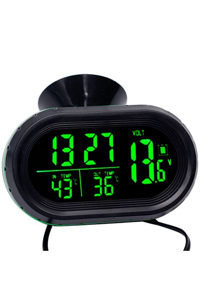 JUANJUAN Green Dc 12v Car Thermometer 4 In 1 Time Date Dual Temperature Led Auto Digital Car Thermometer Moni