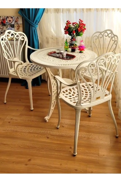IVF İstanbul model ferforje görünümlü PLASTİK masa ve sandalye takım 3 sandal...