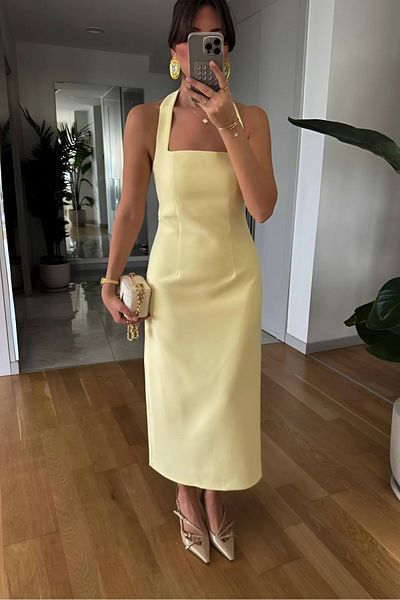 Varyete Back Low-Cut Square Collar Midi Dress Wedding Engagement Promise Graduation