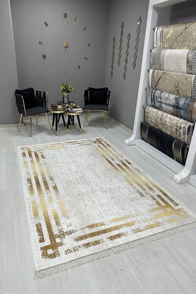 VOPTEKS Gold Halı Gold Salon Halısı Makinede Yıkanabilir Kaymaz Taban Halı Yatak Odası Halısı