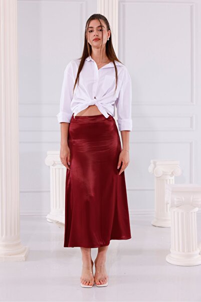 LA PANTE Long Burgundy Satin Skirt