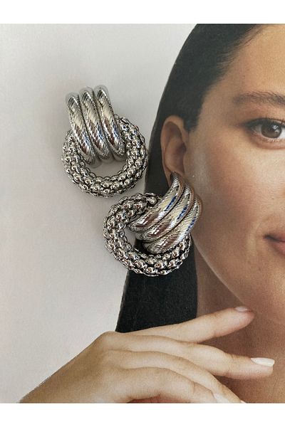 Pinery Jewels Pair of 3 Ring Silver Brass Plated Earrings