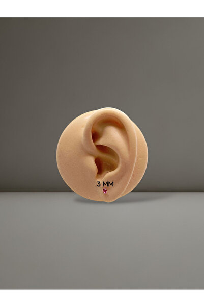 Kjewelry 925 Ayar Gümüş ( 3mm ) Zirkon Tektaş Renkli ( Kırmızı )yuvarlak Küpe ( 1 Çift )