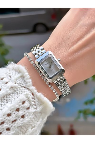 Ferrucci Steel Cord Small Square Case Women's Wristwatch 3 Atm Waterproof with 2 Years Warranty on Mechanism