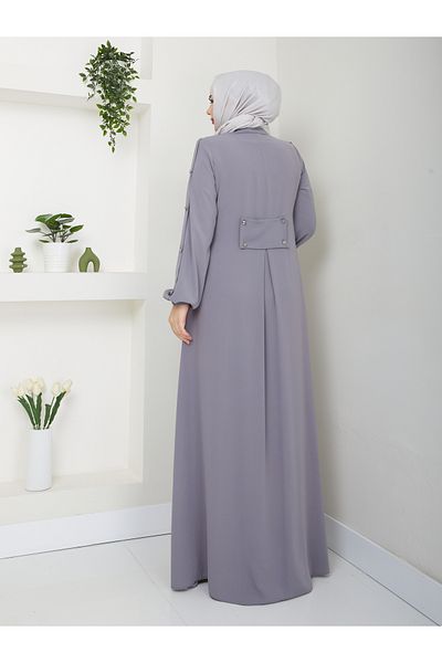 MODA ESRE FASHION Hijab Clothing Crepe Fabric Mevlana Ferace Gray Color