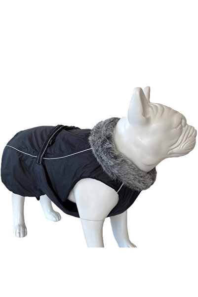True Love Su Geçirmez, Boynu Kürklü, Içi Polarlı, Siyah Köpek Kıyafeti-36 cm