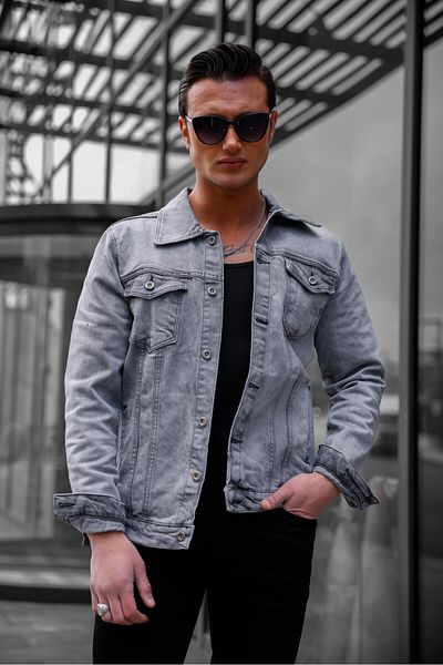 Pobudo Gray Color Distressed Denim Jacket