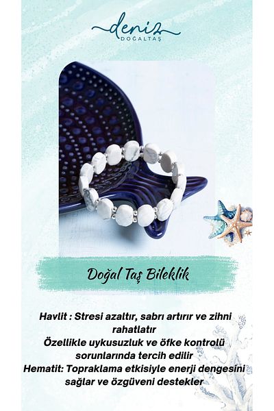 Deniz Doğal Taş Certified Howlite and Hematite Natural Stone Bracelet
