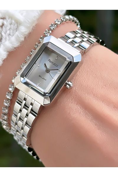 Ferrucci Steel Cord Small Square Case Women's Wristwatch 3 Atm Waterproof with 2 Years Warranty on Mechanism
